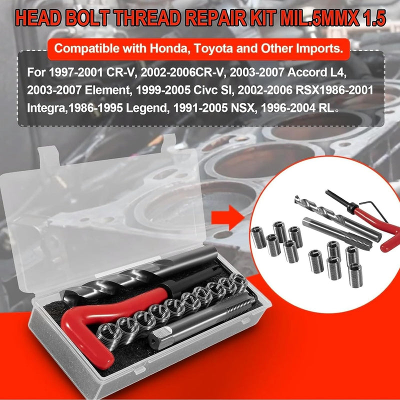 1420 Thread Repair Tool Kit M11mm x 1.5 for Honda B16 Engine Cylinder for Toyota
