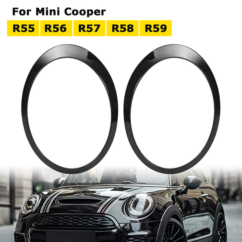 Black Headlight Trims Ring Bezels Cover for Mini Cooper R55 R56 2007-2015 Pair