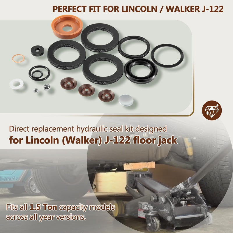 Hydraulic Seal Replacement Kit for Lincoln Walker J-122 1.5 Ton Floor Jack 18 PC