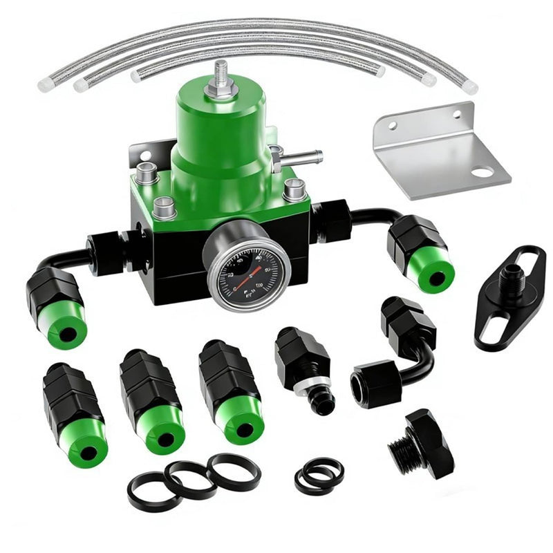 Adjustable Fuel Pressure Regulator Kit Oil 0-100psi Gauge -6AN Black & Green