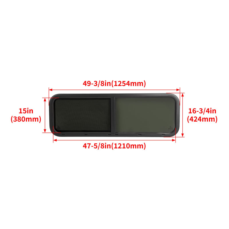48" x 15" Horizontal Sliding RV Window w/Trim for Camper Cargo Trailer