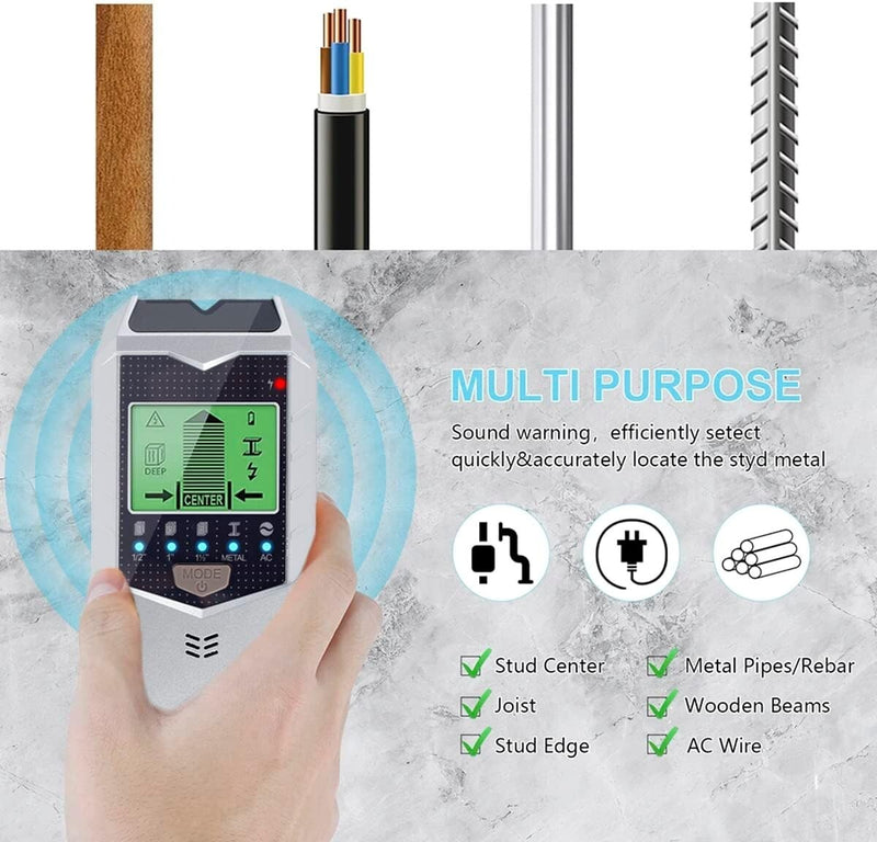 5 in 1 Digital Stud Finder Wood Metal Pipe Wire Wall Scanner Sensor LCD Detector