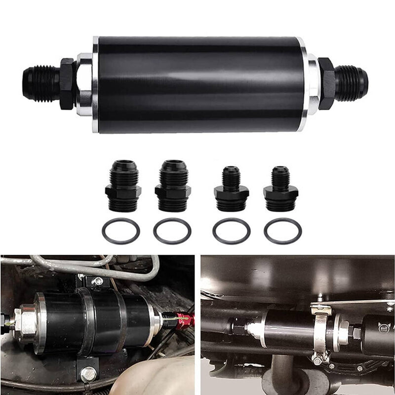 Inline Fuel Filter 100 Micron High Flow Cleanable 6AN 8AN 10AN Adapter Universal