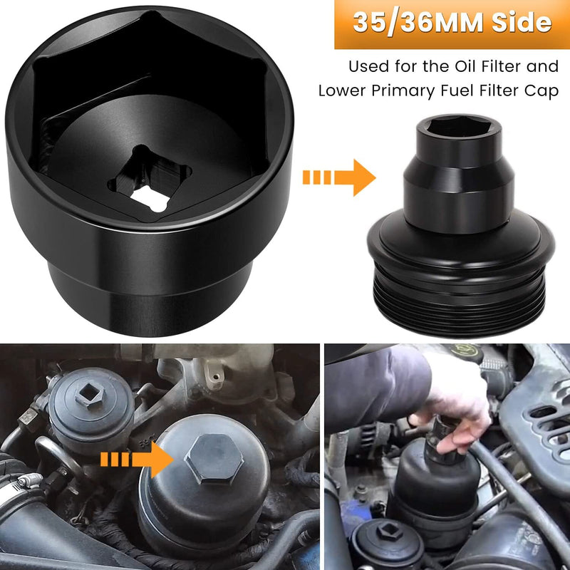 Oil Filter Socket 24mm 36mm for Ford 2003-2010 6.0L 6.4L Powerstroke Diesel