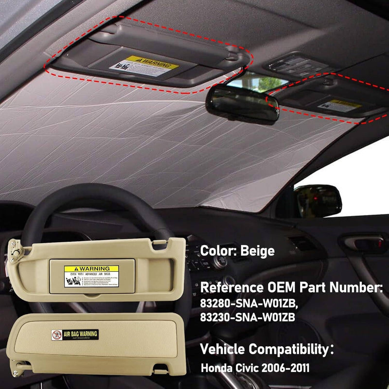 Beige Sun Visor Left and Right Kit for Honda Civic 2006-2011 1 Set