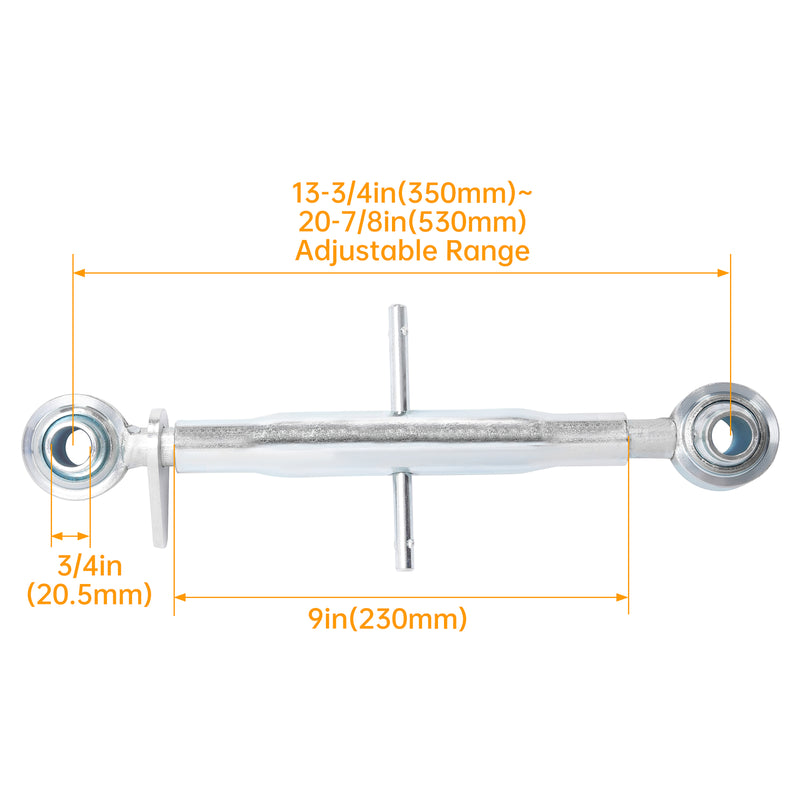 Adjustable Galvanized 3-Point Hitch Top Link for Category 1 Tractors 15" Body