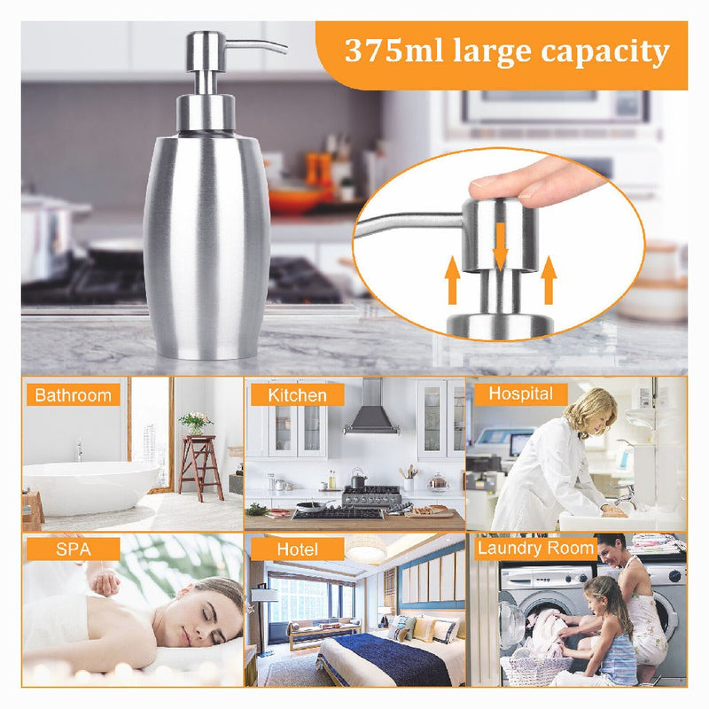Stainless Steel Pump Lotion Soap Dispenser 13 Oz for Bathroom Kitchen