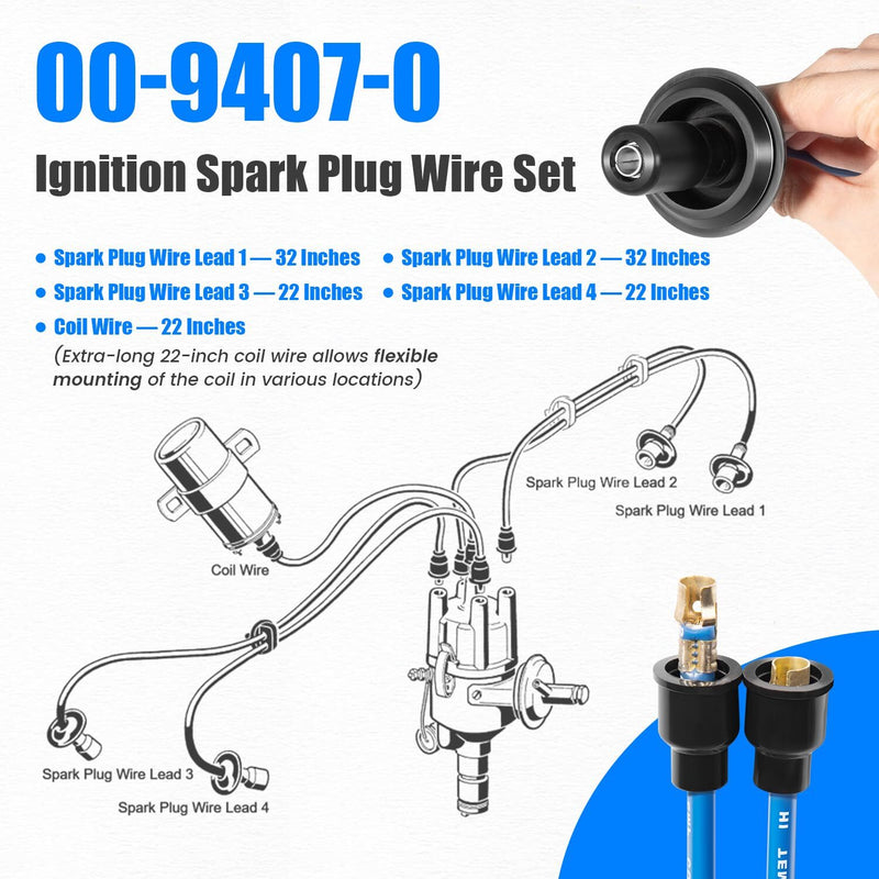 9407 Blue Ignition Spark Plug Wire Set for VW Dune Buggy Bug Beetle Ghia Thing