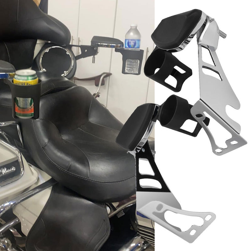 Tour Pak Touring Chrome Passenger Armrests Cup Holder Fit for Harley 1997-2013