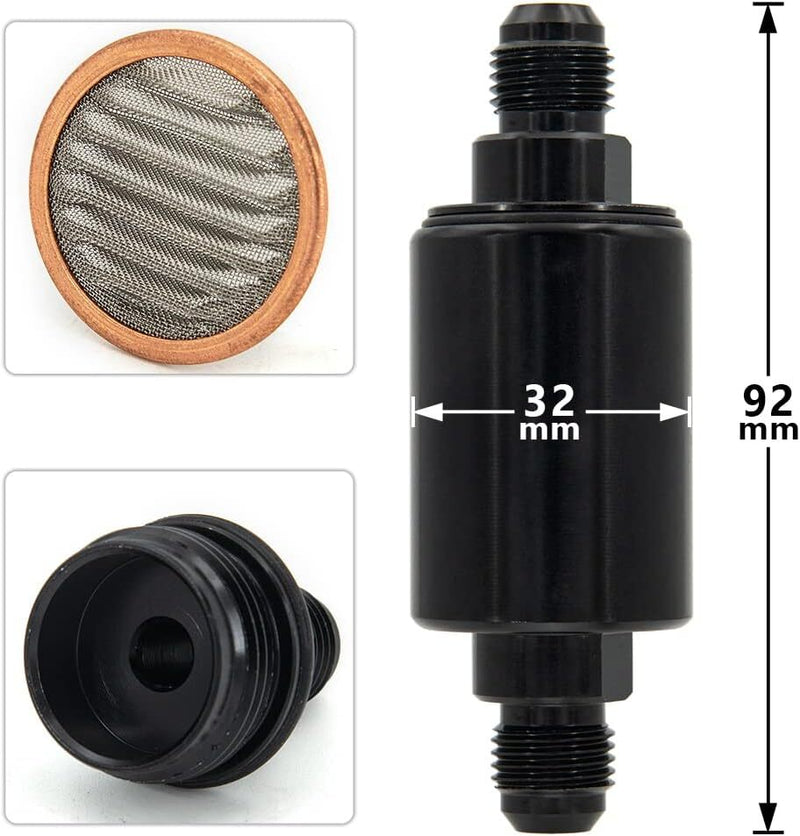 -6AN Inline Fuel Filter High Flow 100 Micron Cleanable AN6 6AN Black Universal