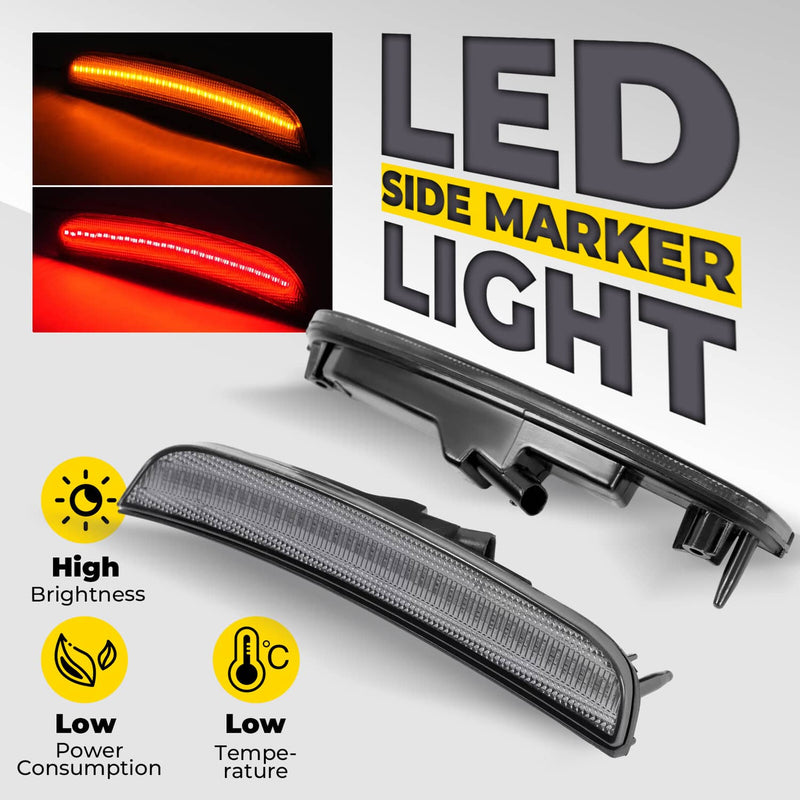 DURAFORCE Smoke LED Front/Rear Side Marker Lights for Chrysler 300C 300S 2015-2023