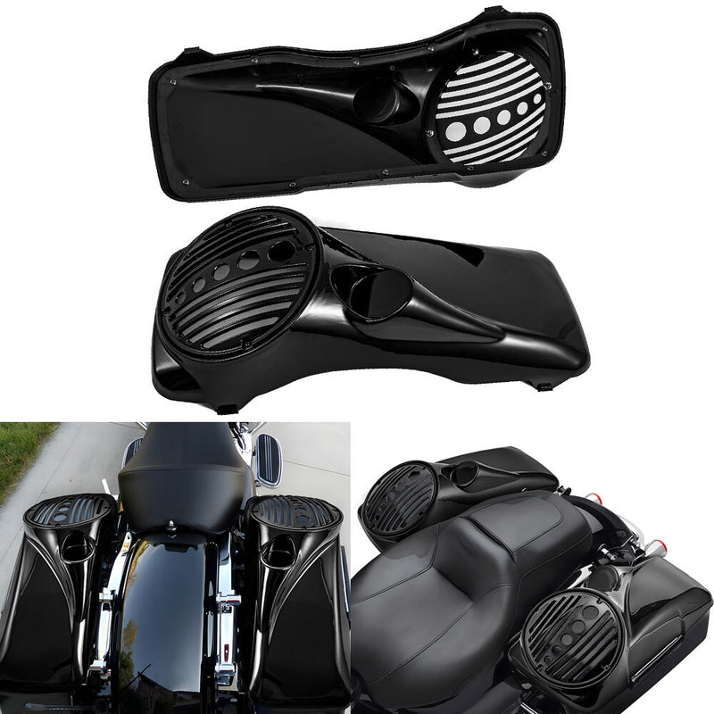 8" Vivid Black Speaker Lids w/ Tweeter Port for Harley 1994-2013 Touring Models