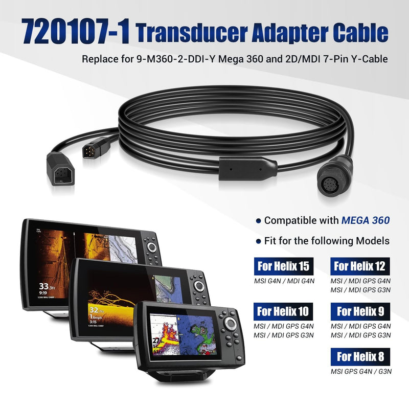 720107-1 Transducer Adapter Cable 10ft Replace 9-M360-2-DDI-Y Mega 360 2D MDI
