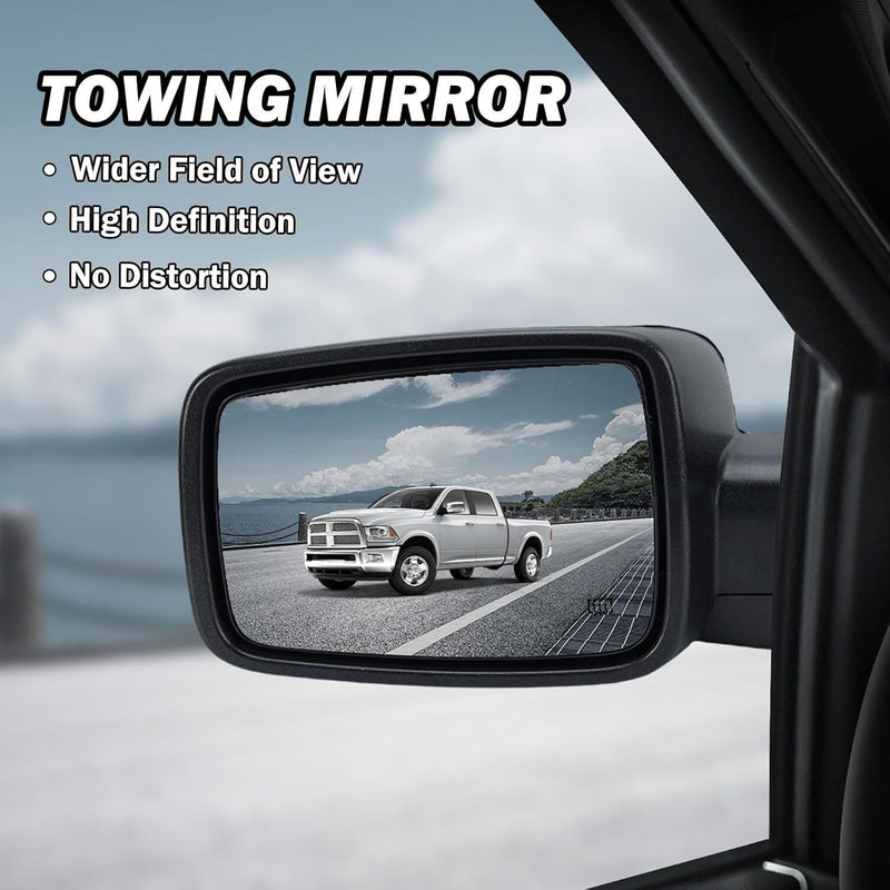 Left Side Mirror Chrome Power Fold Heated Temper Sensor for Ram 1500