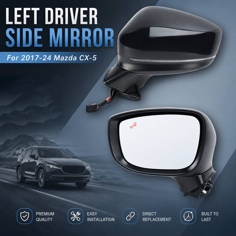 Left Driver Side Mirror for Mazda CX-5 2017-2024 BSM Power Turn Signal