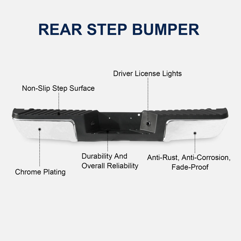 Rear Step Bumper Chrome without Sensor Holes for Ford F250 Super Duty 2008-2016