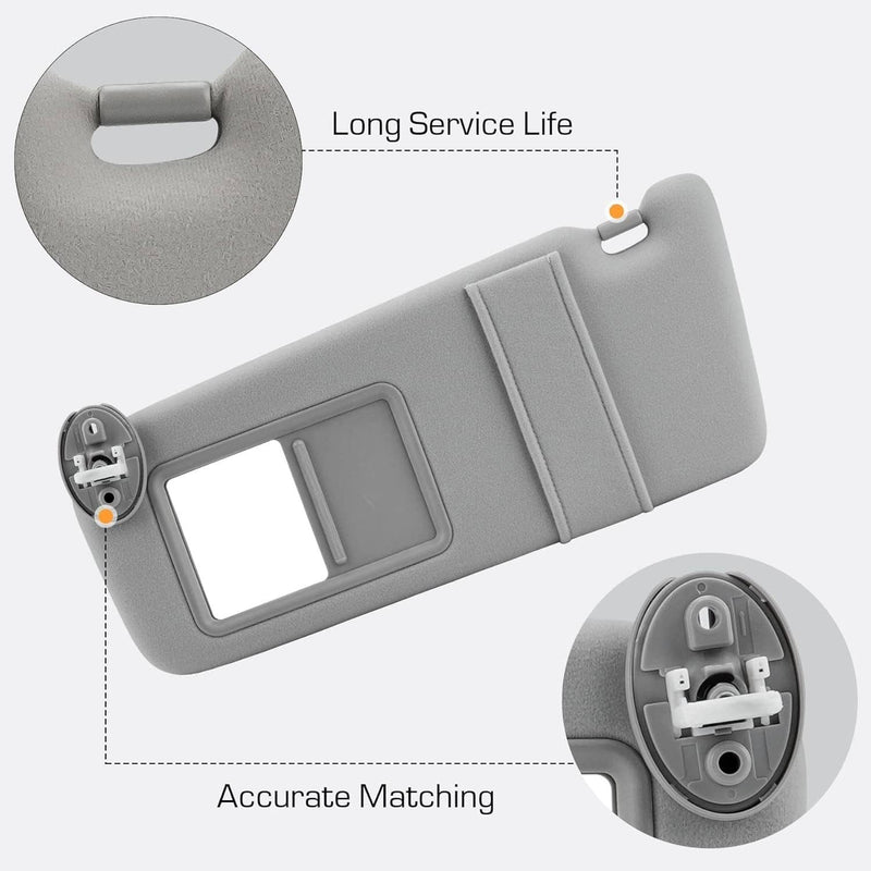 Gray Sun Visor Pair with Cover Trims for Toyota Venza 2009-2016 Left Right