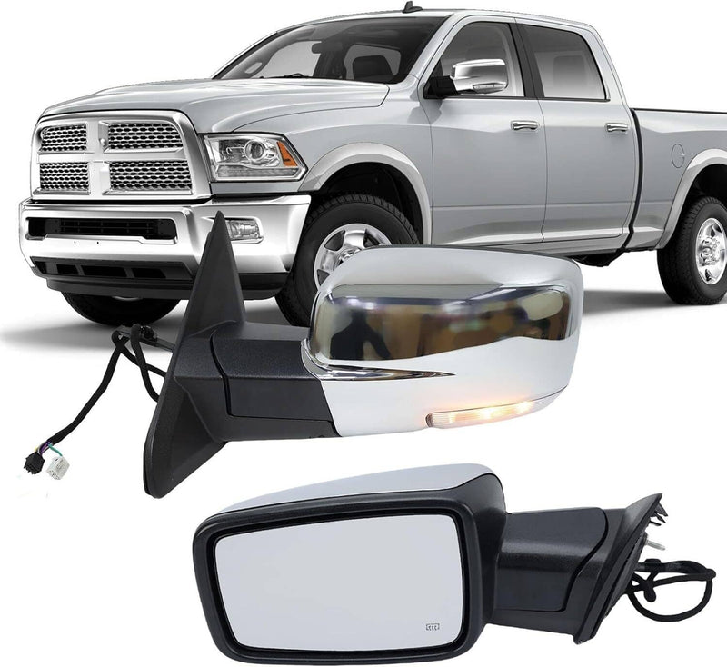 Driver Left Side Mirror Silver Cover Power Folding Signal for Ram 1500 2013-2018