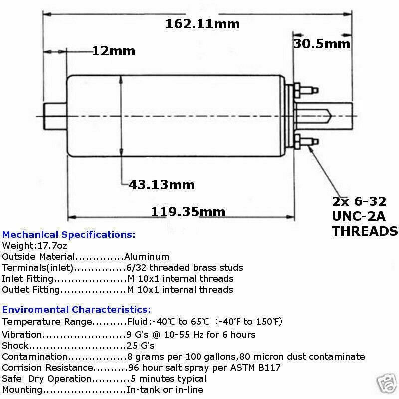 GSL392 255LPH External Inline Fuel Pump High Flow Pressure Universal