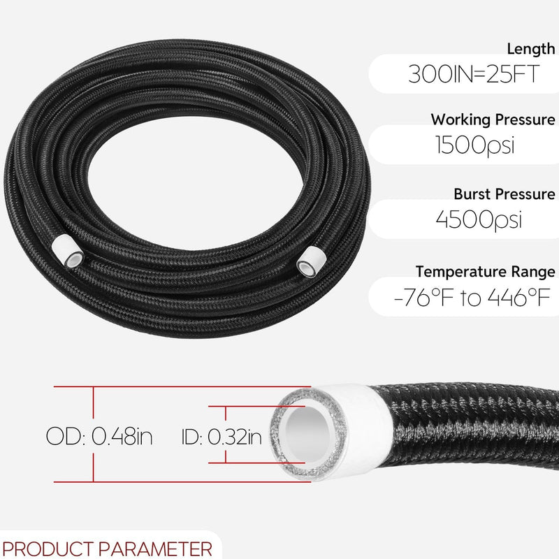 6AN PTFE Fuel Line Kit for LS Swap EFI E85 Turbo Oil Coolant Transmission 25FT