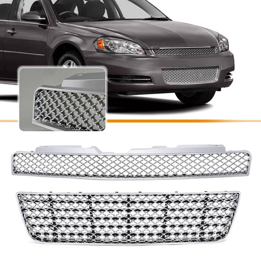 DURAFORCE Chrome Mesh Front Upper Lower Bumper Grille for Chevy Impala Limited 2006-2016