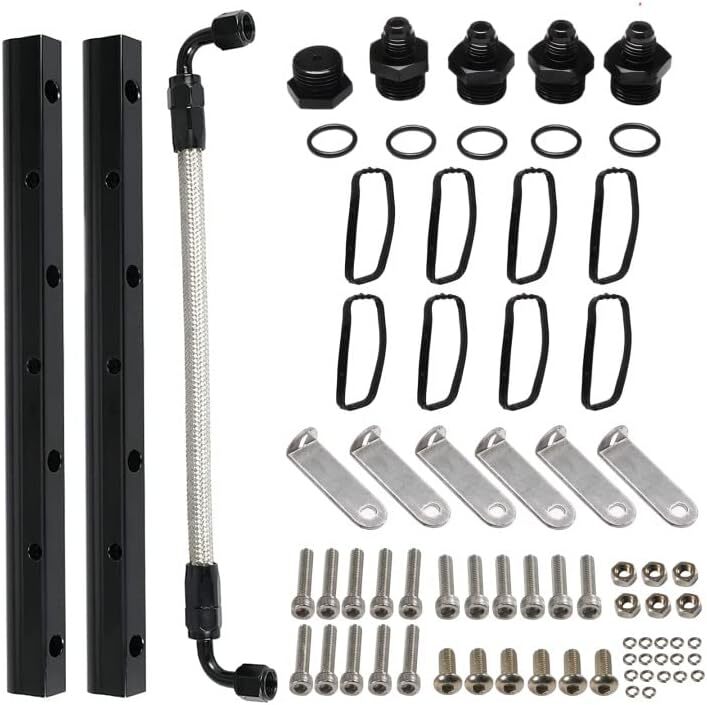 Billet Fuel Rail Kit for LS LS1 LS2 LS3 LS6 Intake Manifold with Hardware Black