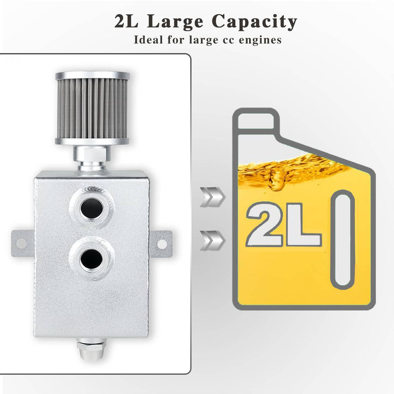 Universal 2L Oil Catch Can Tank 2 Port AN10 Breather Filter Drain Tap Baffled