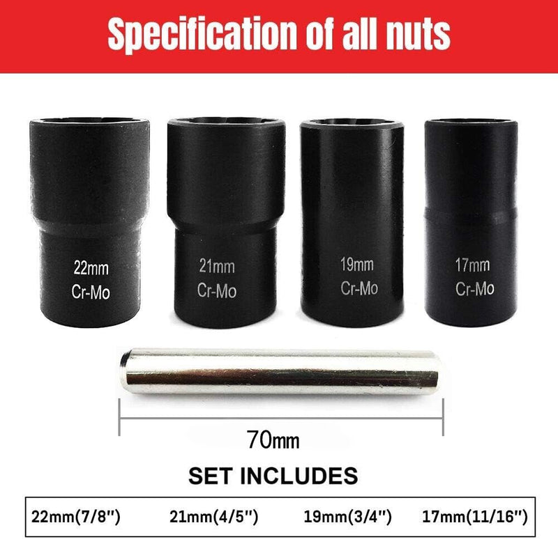 5Pc Wheel Lug Nut Remover 1/2" Drive Twist Socket Kit Remove Damaged Locked Nut