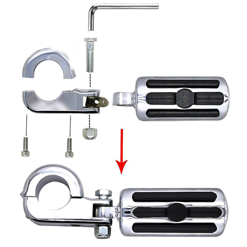 1.25" Highway Footpegs Adjustable Footrest Mounting P-Clamps for Harley Honda