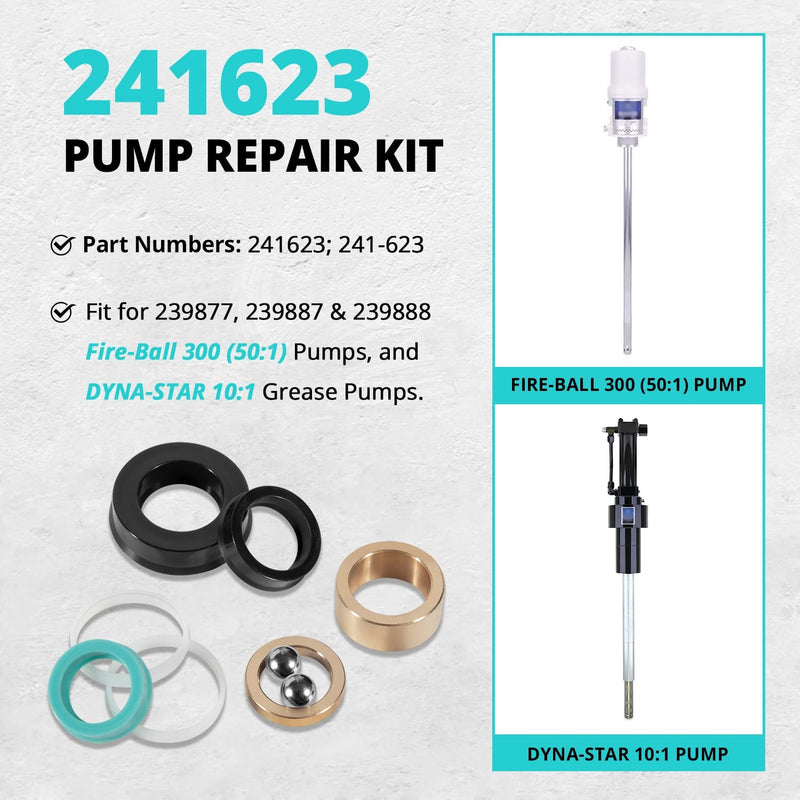 241623 Pump Repair Kit Fit for Fireball 300 50:1 and Dynastar 10:1 Grease Pumps