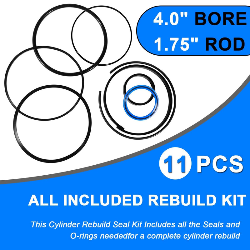 4.0" Bore x 1.75" Rod Hydraulic Log Splitter Cylinder Rebuild Seal Kit