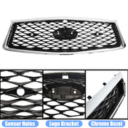 DURAFORCE For 2018-2023 Infiniti Q50 Chrome Bezel Front Bumper Black Grille W/sensor holes