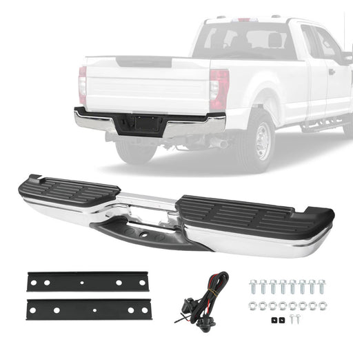 DURAFORCE Chrome Rear Step Bumper for 1999-2007 Ford F250 F350 Super Duty No Sensor Hole