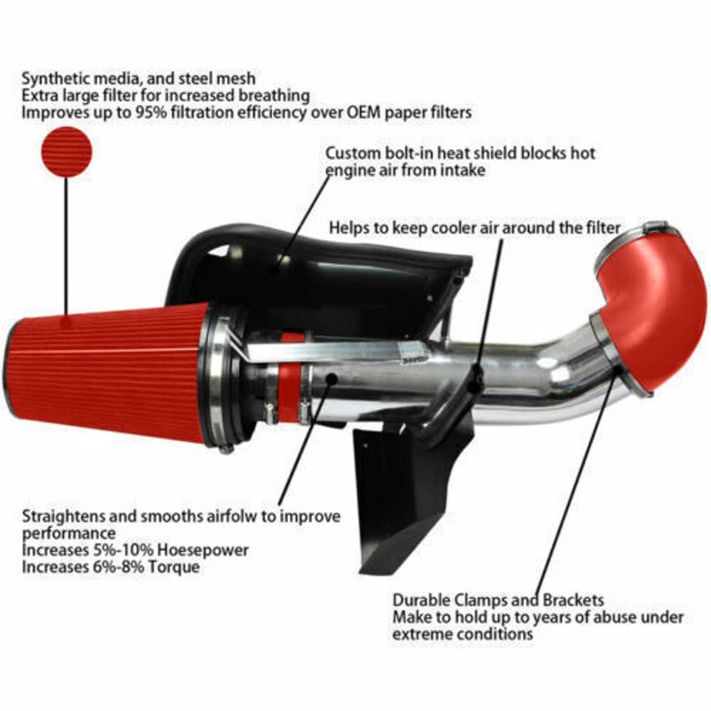4" Cold Air Intake System Kit Heat Shield for 99-06 GMC Chevy V8 4.8L 5.3L 6.0L