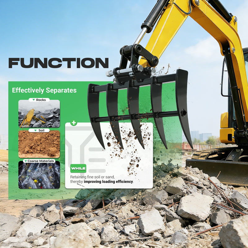 Mini Excavator Attachment Rake 5 Tools for Mini Excavator Heavy Duty Thick