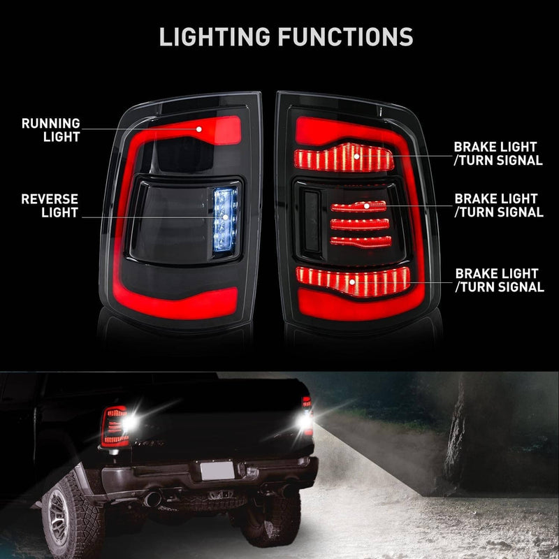 Pair LED Tail Light for 2009-2018 Dodge Ram 1500 2500 3500 Rear Smoke Len