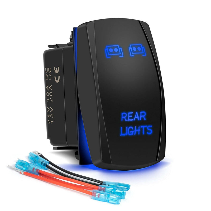 2pcs Blue Rocker Switch Rear Light LED Light Bar Toggle 5 Pin for Car ATV UTV