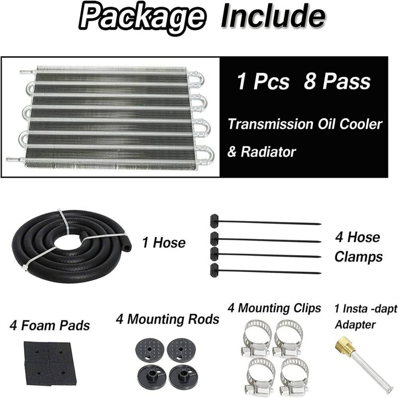 Universal 8 Rows Aluminum Remote Transmission Oil Cooler Radiator Converter Kit