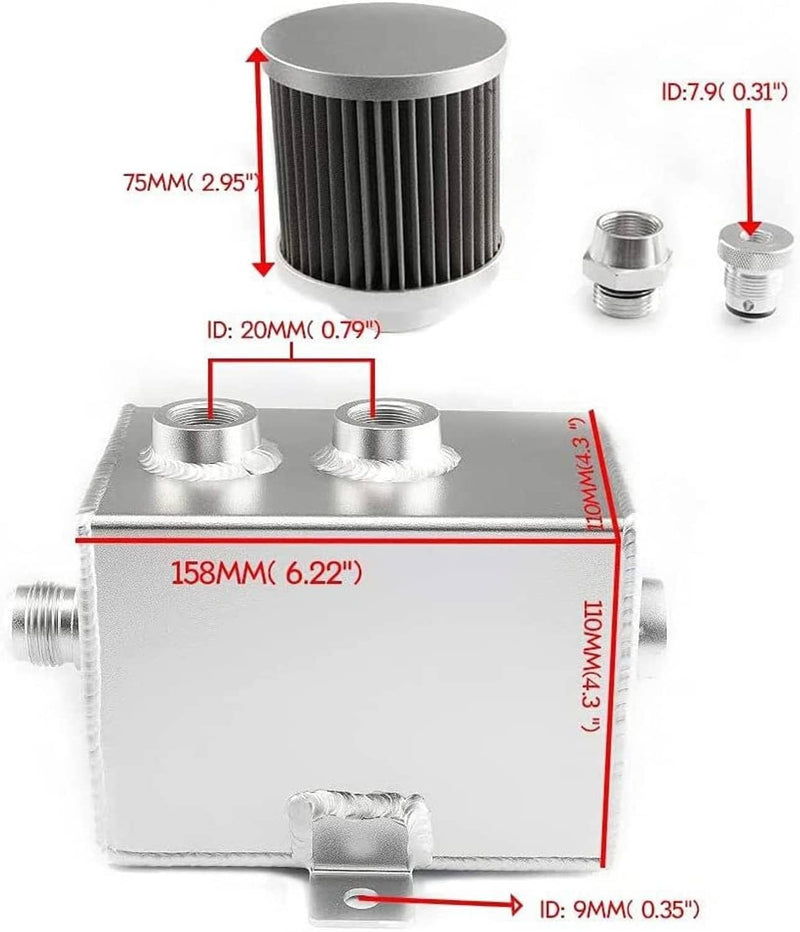 Universal 2L Oil Catch Can Tank 2 Port AN10 Breather Filter Drain Tap Baffled