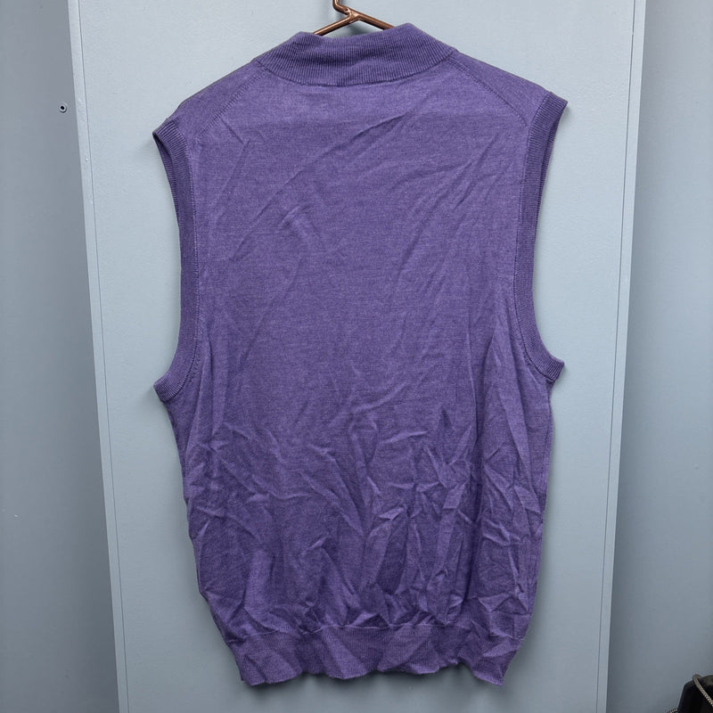 Sleeveless 1/4 Zip Vest For Donald Ross Men's L Plum 100 Percent Merino Wool
