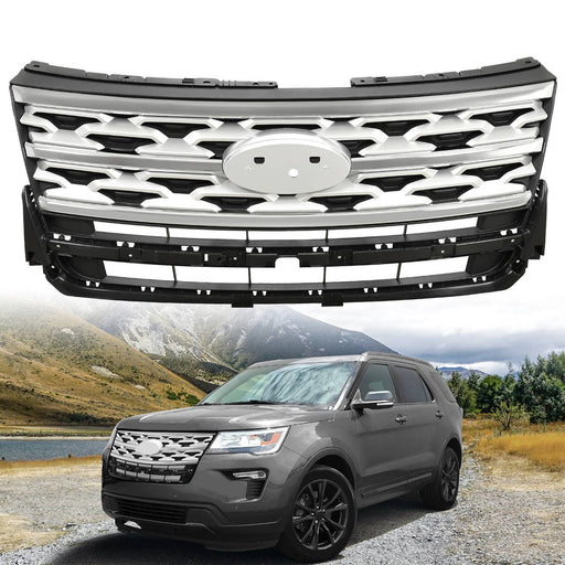 DURAFORCE Front Bumper Upper Grille for Ford Explorer 2018-2019 ABS Painted Chrome