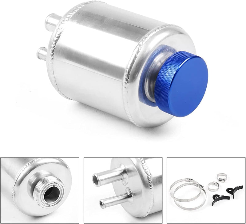 Universal Aluminum Racing Power Steering Fluid Reservoir Tank Silver Clamps