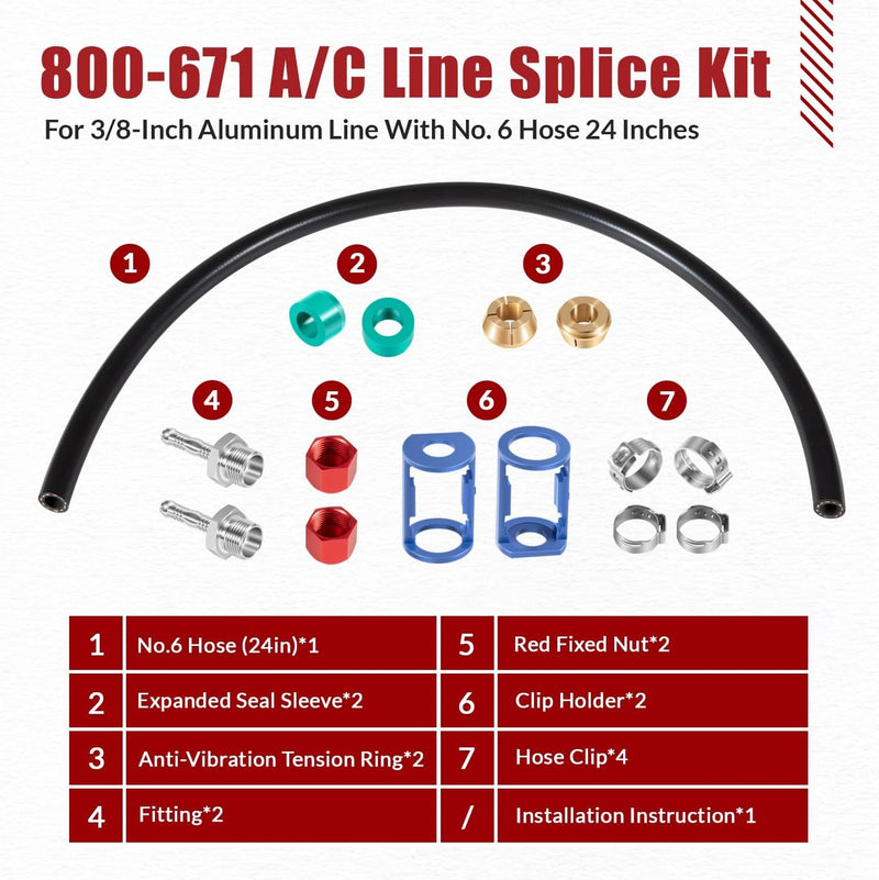 800-671 A/C Line Splice Kit for 3/8 Line With No.6 Hose 24 Line to Hose Repair