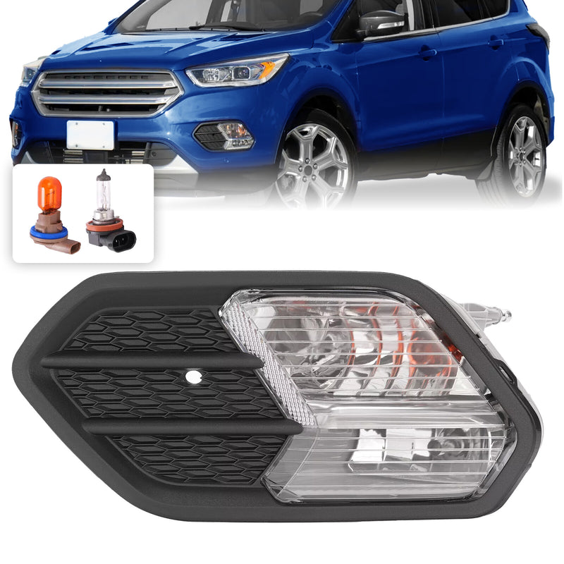 Left Driver Side Bumper Fog Light for Ford Escape 2017 2018 2019 Black Cover
