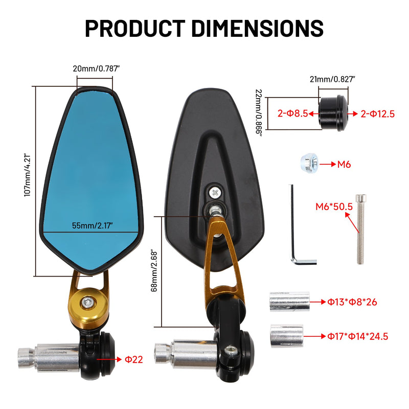 7/8" 22mm Bar End Side Mirrors for Suzuki SV650 GSX-S750 GSX-S1000