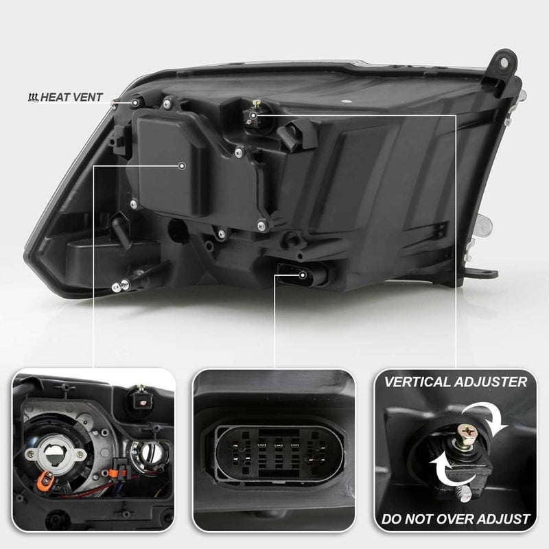 Left+Right Projector Headlights LED DRL for Dodge Ram 1500 2500 3500 2009-2018