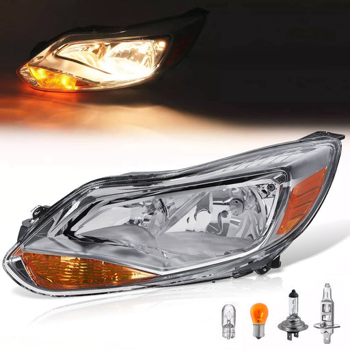 DURAFORCE Clear Lens Halogen Left Driver Side Headlight for Ford Focus 2012-2014 W/Bulb