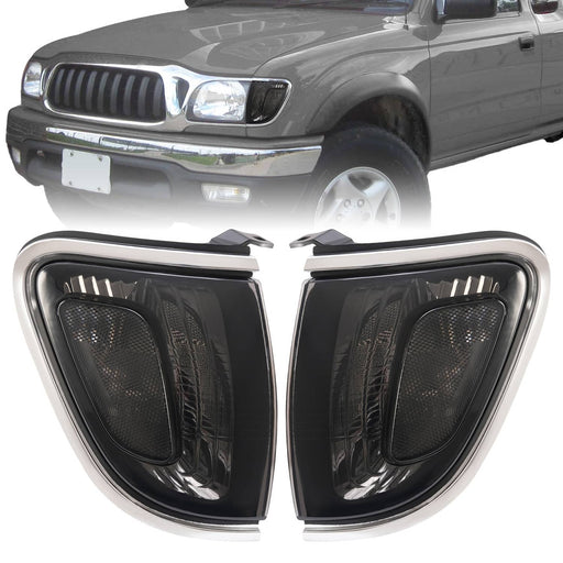 DURAFORCE Smoke Lens Chrome Trim Corner Lights Lamps for Toyota Tacoma 2001-2004 Pair
