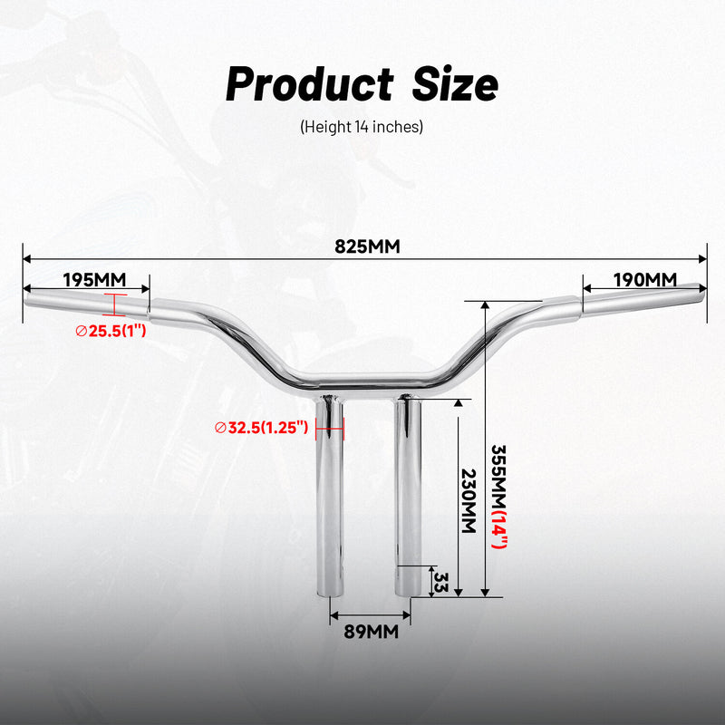 Chrome 14" MX-T Bars Handlebar for Harley Sportster XL Iron 883 1200 48 FLST