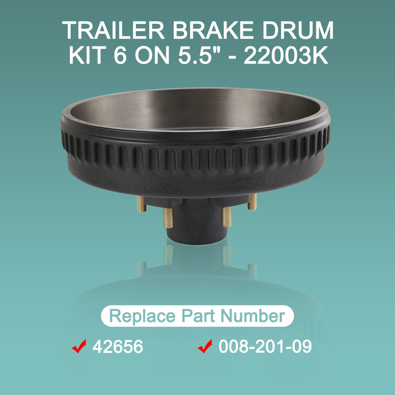 12x2 Trailer Brake Hub Drum Kit 6 on 5.5 for 5200-6000 Lbs Axle 1 Set